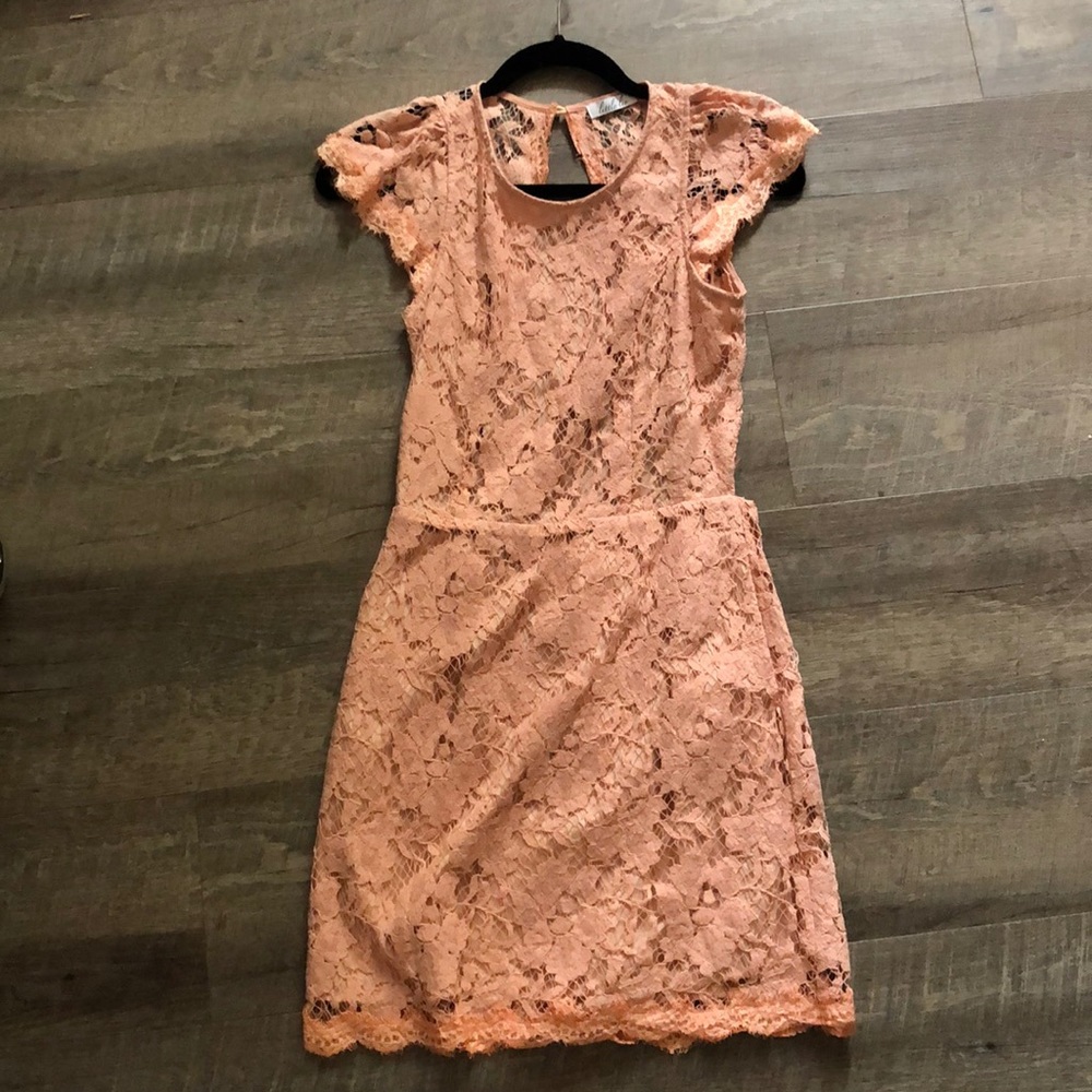 Little Lie Peach Lace Short Sleeve Dress